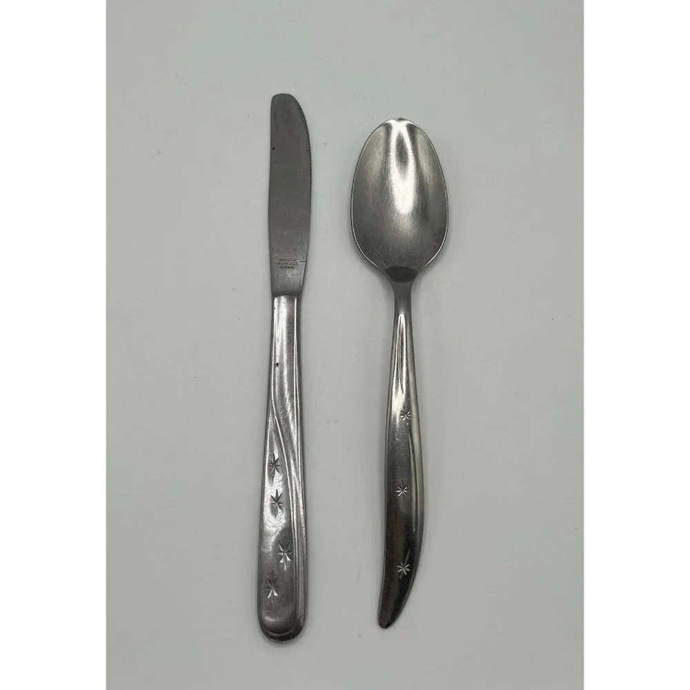 Impassa Japan Atomic Starburst Flatware Dinner Stainless Knife & Serving Spoon